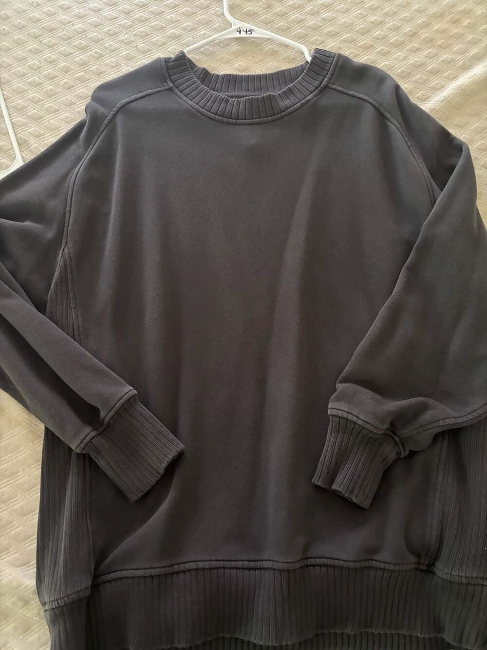Aerie Sweatshirt Charcoal Gray Oversized Ribbed Crewneck